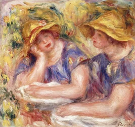 Twee vrouwen in blauwe jurken