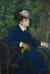 Vrouw in een Tuin Vrouw met een Meeuw Hoed, 1868