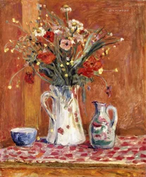 Bloemen met aardewerk