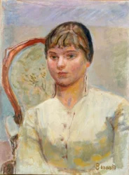 Jonge vrouw in een fauteuil