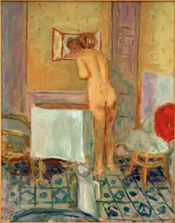 Naakt met rode Stof of Naakt bij de Toilette