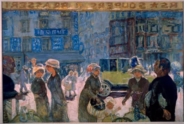 Place Clichy in Parijs: Straatscène geschilderd vanaf een caféterras