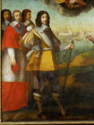De intrede van Louis XIII in het fort La Rochelle ... (olieverf op hout)