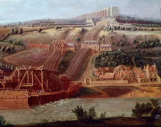 Uitzicht op de machine van het aquaduct van Marly geïnstalleerd in Bougival (detail)