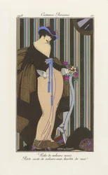 Ontwerp voor een fluwelen jurk, uit Costumes Parisien, uitgegeven 1913 (pochoir print)