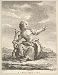 Klein meisje dat met een hond speelt, uit Deuxième Livre de Figures d