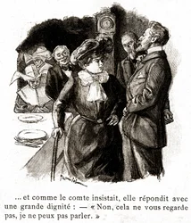 "Boule de Suif": Elisabeth Rousset weigert de graaf te antwoorden, begin 20e eeuw (illustratie)