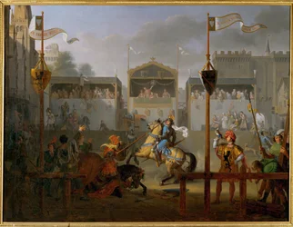 Een toernooi in de 14e eeuw (schilderij op doek)