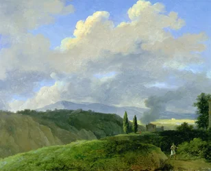 Bergachtig landschap met figuren