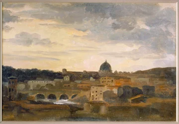 Gezicht op Rome in stormachtig weer (tekening op karton)