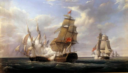 Slag van de Franse fregat La Canonniere tegen het Engelse schip Le Tremendous op 21/04/1806