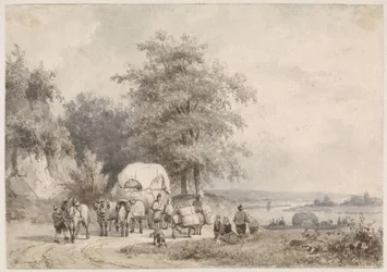 Landschap met hooiwagen