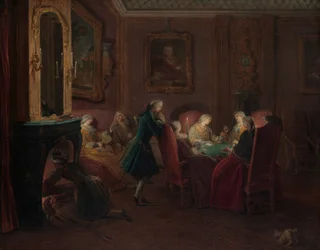 Kaartspelers in een Tekenkamer
