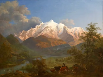 Uitzicht op de Mont-Blanc vanuit Sallanches bij schemering