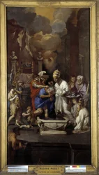 De doop van Constantijn: Keizer Caius Flavius Valerius Aurelius Constantinus ontvangt het sacrament van paus Sylvester I (heilige), in de basiliek van Sint-Jan van Lateranen in Rome