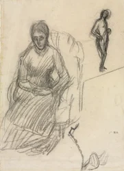 Studie van Madame Marie Cantacuzène; Studie van staand vrouwelijk naakt, ca. 1883 (zwart krijt)