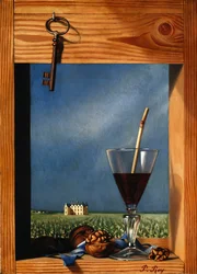 Glas wijn voor een kasteel