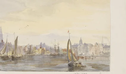 Gezicht op een stad aan het water