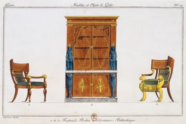 Fauteuils en bibliotheek schrijftafel, plaat 12, illustratie uit Collection de meubles et objects de gout (Collectie van meubels en smaakvolle objecten)