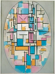 Compositie in ovaal met kleurvlakken 1 (olieverf op doek)