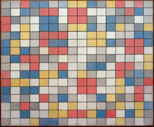 Compositie met raster 9; schaakbord met lichte kleuren