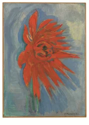 Rode chrysant op blauwe achtergrond, ca 1909-10 (olieverf op doek)