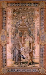 Vertumnus getransformeerd in een krijger. Vierde wandtapijt in de serie. Ca 1545-1550.