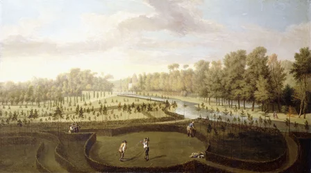 Een uitzicht op Chiswick Gardens, Richmond, vanaf de Nieuwe Tuinen richting de Bagnio, c.1729-31