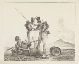 Drie soldaten op het slagveld