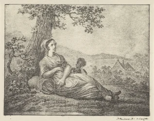 Rustende vrouw bij boom