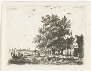 Trekschuit bij een klooster
