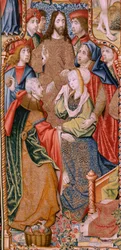 Vlaamse wandtapijt. Serie Episodes uit het Leven van de Maagd. De profetieën worden vervuld bij de geboorte van Christus (Cumplimiento de las profecías en el nacimiento del Hijo de Dios). Eerste wandtapijt in de serie. Modellen Toegeschreven aan Jan von Ro