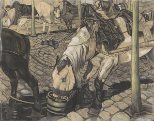 Paarden die gevoerd worden