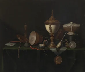 Stilleven met Struisvogelei Beker en de Whitfield Erfstukken, ca. 1670