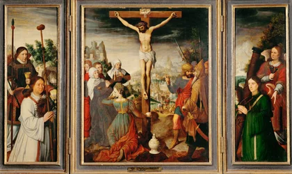 Drieluik van de Kruisiging (schilderij op eikenhout)