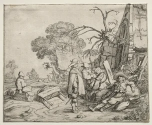 Landschap met soldaten