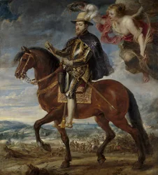 Portret van Filips II 1527-1598 te paard, 1628
