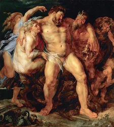 De dronken Hercules, geleid door een nimf en een sater, circa 1614