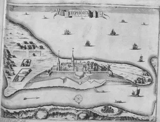 Uitzicht op het beleg van Pärnu in augustus 1710, 1715