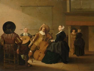Een muzikaal gezelschap in een interieur