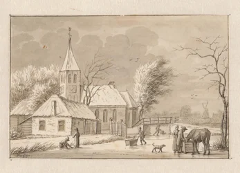 Wintergezicht bij een kerk