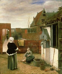 Een Vrouw en een Dienstmeid in een Binnenplaats, ca. 1660-61