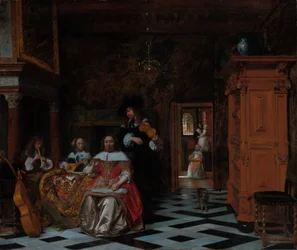 Portret van een gezin dat muziek speelt