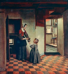 Vrouw met een kind in een voorraadkamer, ca. 1660