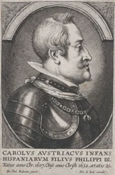 Portret van Karel van Oostenrijk, Infante van Spanje, in profiel naar rechts, ca. 1650