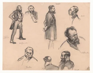 Portretten van de Kamerleden J.H.L. Haffmans, B.H. Heldt, R.P. Mees, Generaal A.E. Reuter, kapitein H. Seret en F. Lieftinck