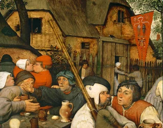 Boerendans. De vlag duidt op een bordeel (schilderij op eikenhout)