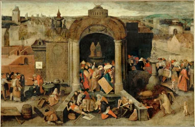 De zuivering van de Tempel (schilderij op hout)
