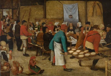 Boerenbruiloft in een schuur, ca. 1616 (olieverf op paneel)