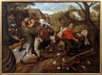 Boeren vechten na een spelletje klassen